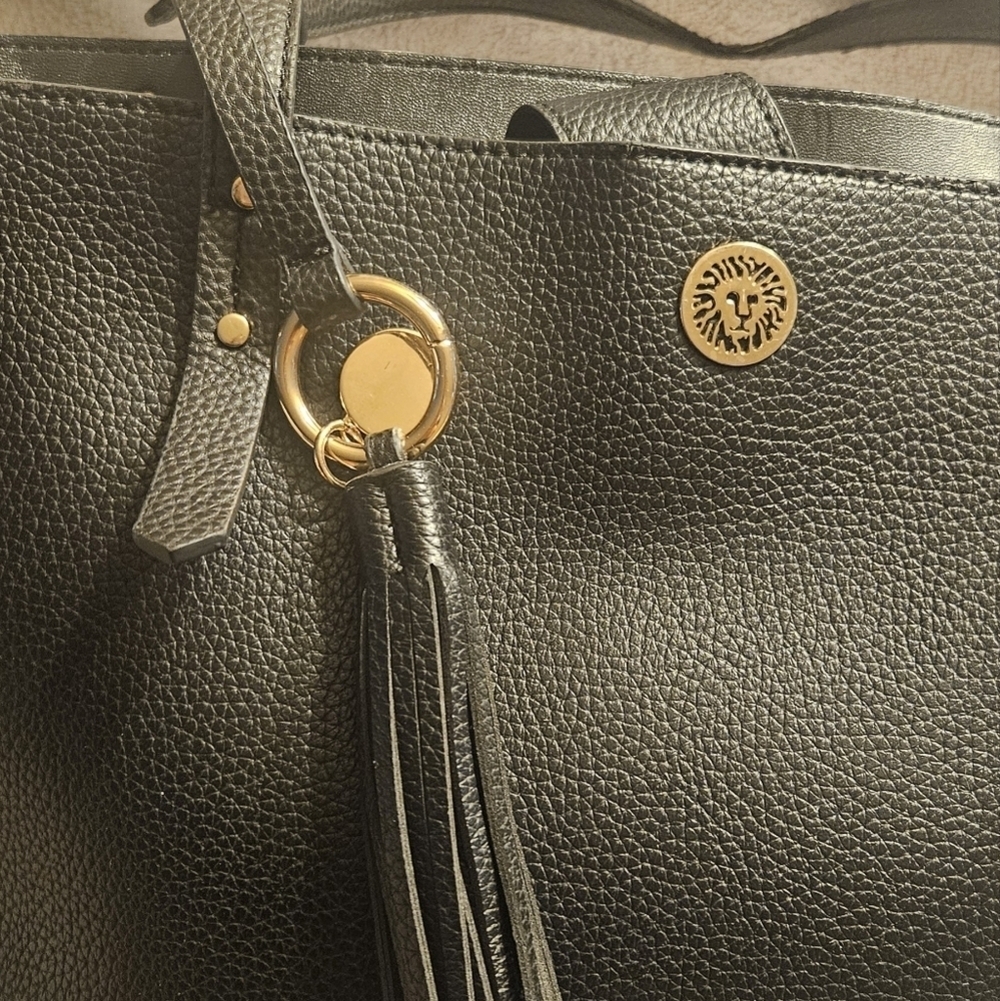 Anne Kleine Set Of Two Tote And Crossbody Bag Black Pebbled Leather Gold Accents - Picture 12 of 12